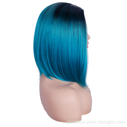 Wholesale cheap anime party gradient black to blue bob short straight synthetic shoulder-length hair cosplay wig